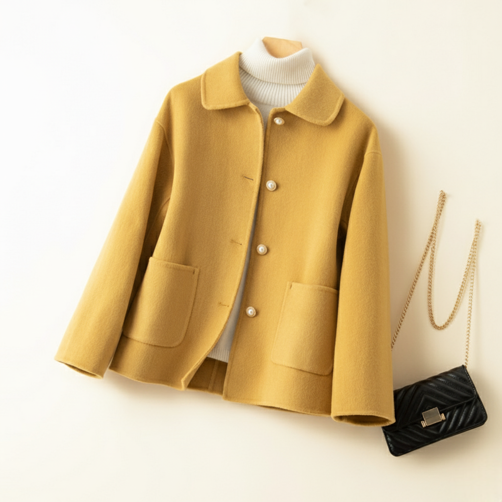Women's Short Jacket – Clairmont Mustard Collared Jacket with Patch Pockets