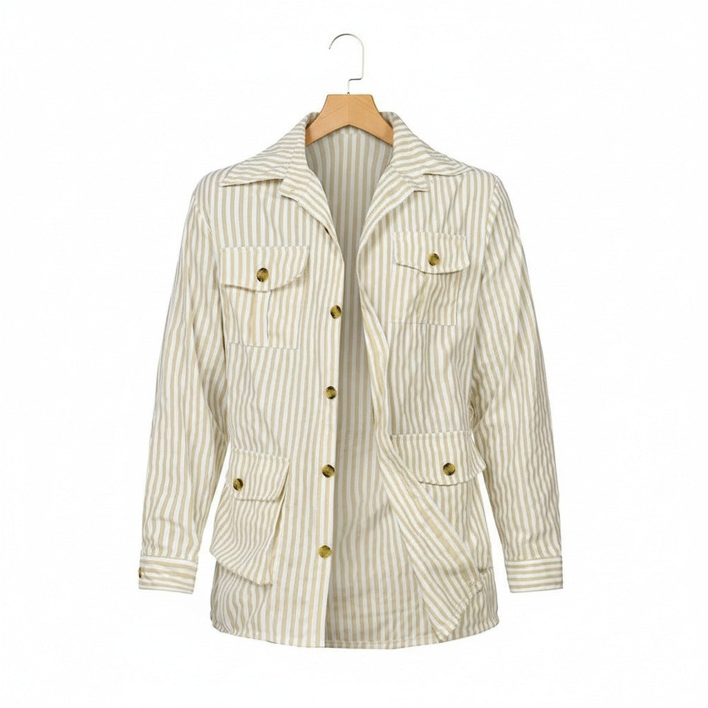 Men's Striped Safari Jacket in khaki stripe – Four Pocket Summer Jacket