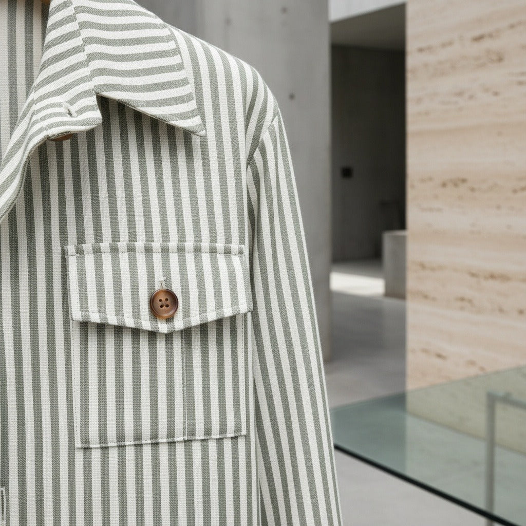 Men's Striped Safari Jacket in sage stripe, view 4