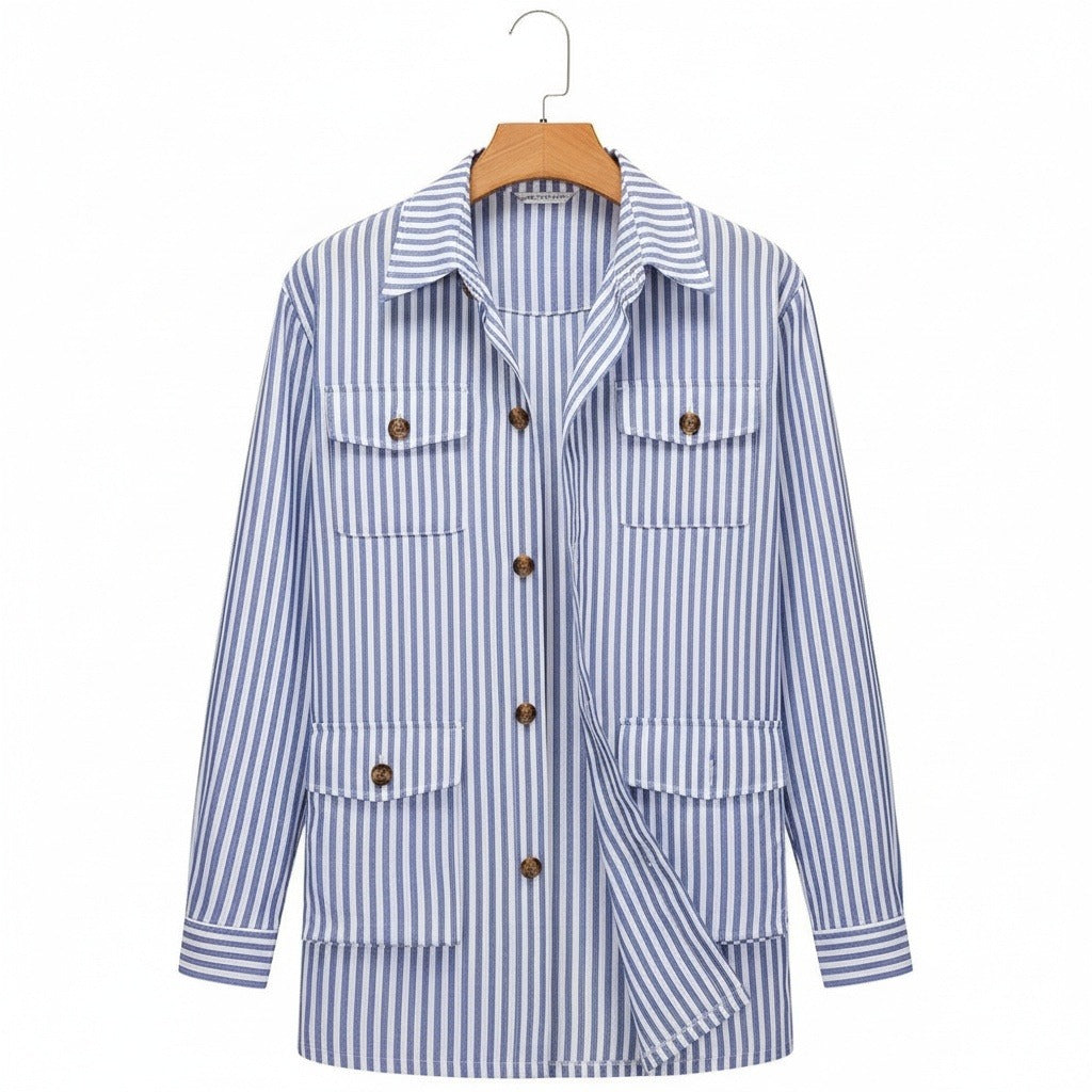 Men's Striped Safari Jacket in blue stripe – Four Pocket Summer Jacket