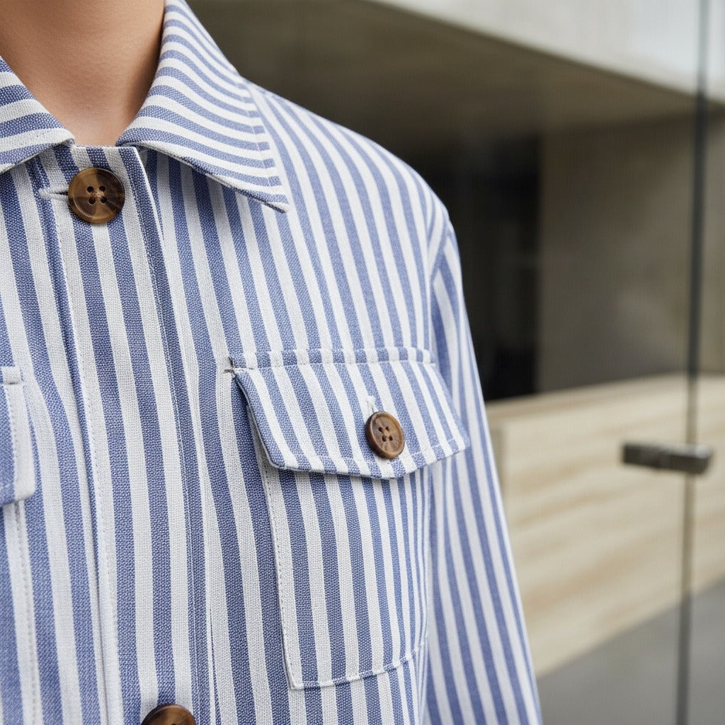 Men's Striped Safari Jacket in blue stripe, view 4