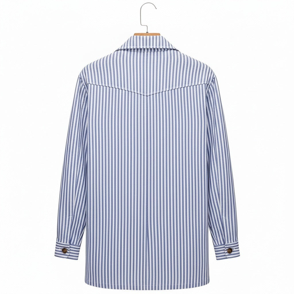Men's Striped Safari Jacket in blue stripe, view 5