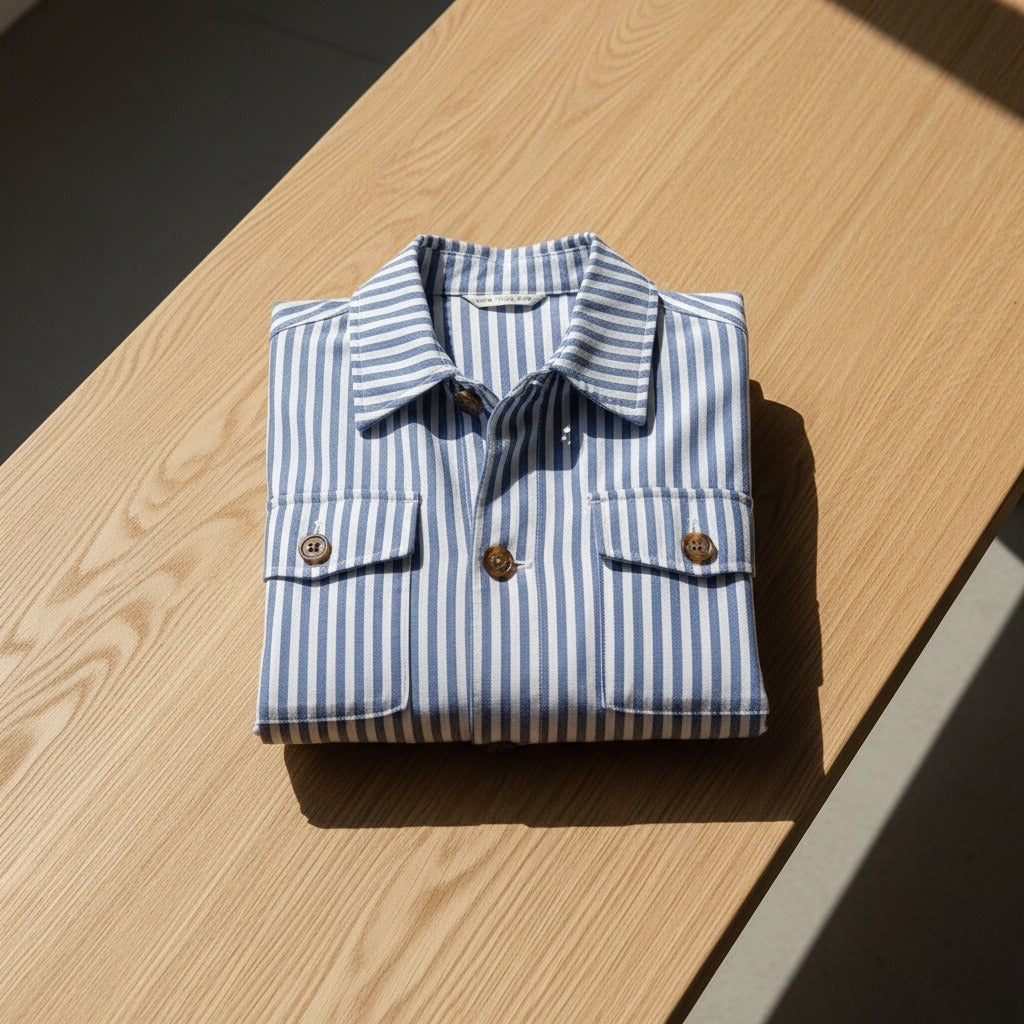 Men's Striped Safari Jacket in blue stripe, view 7