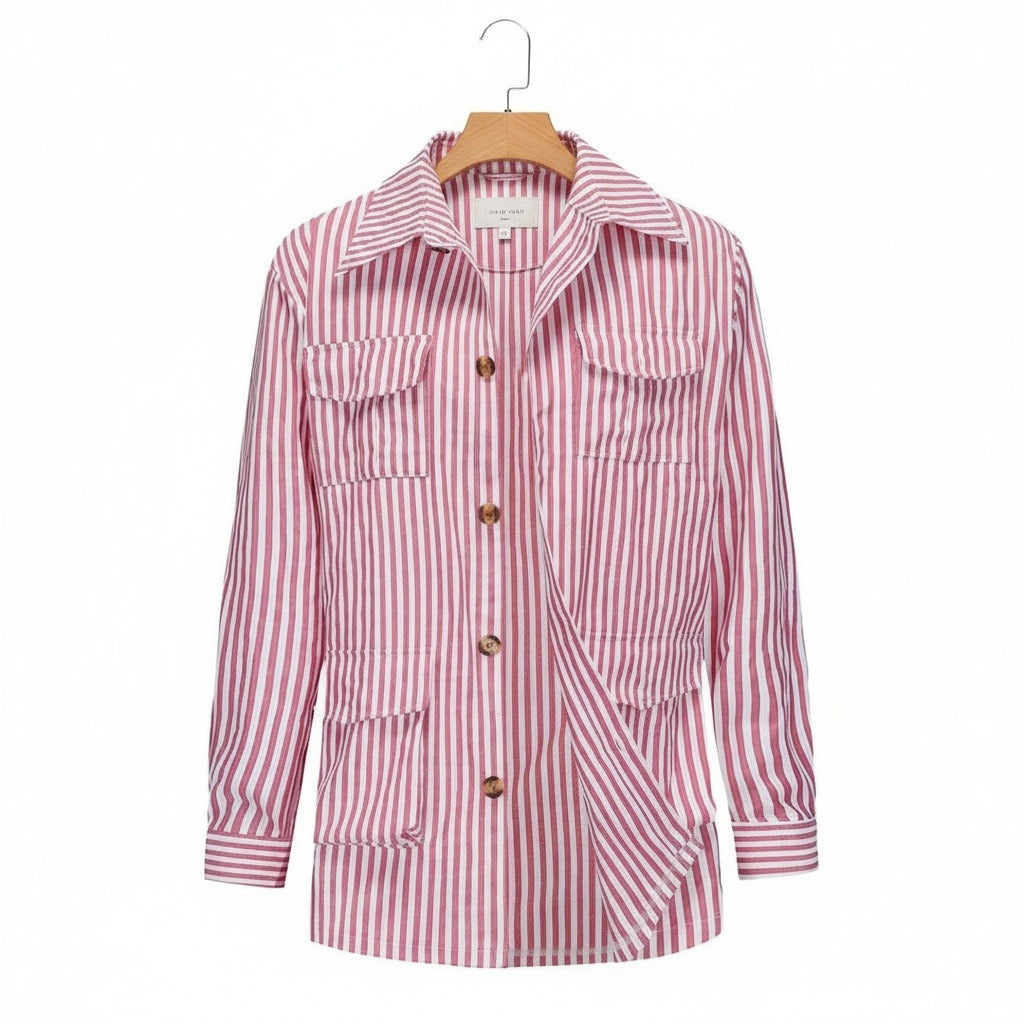 Men's Striped Safari Jacket in rose stripe – Four Pocket Summer Jacket