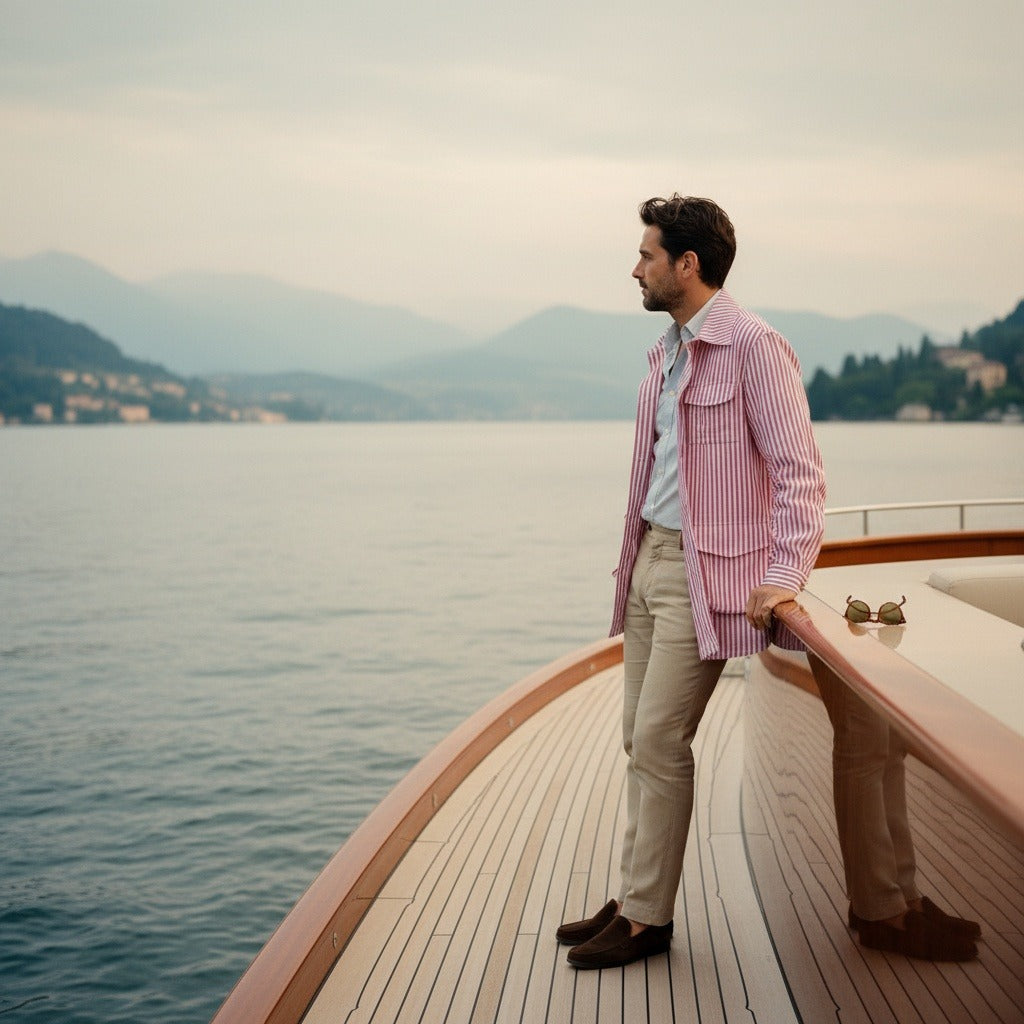 Men's Striped Safari Jacket in rose stripe, view 2