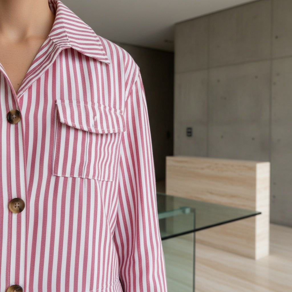 Men's Striped Safari Jacket in rose stripe, view 4