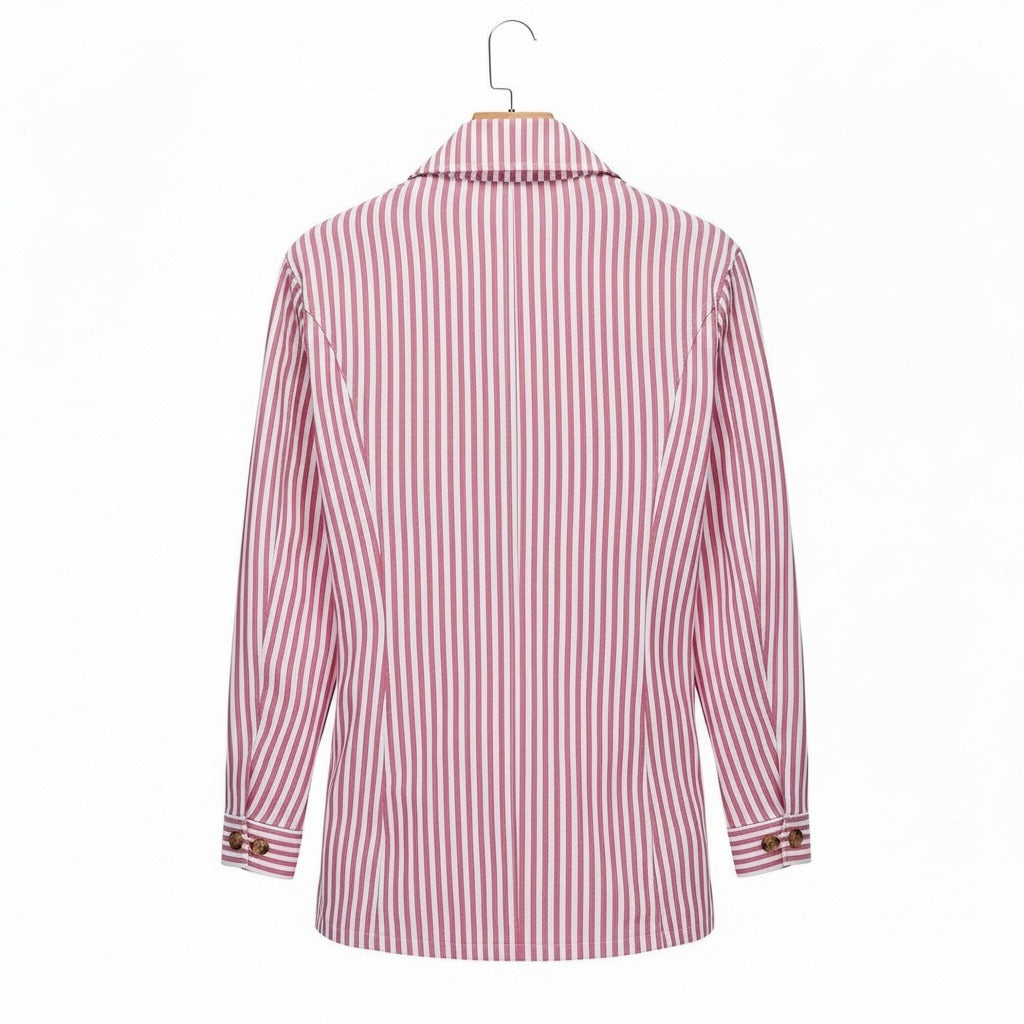 Men's Striped Safari Jacket in rose stripe, view 5