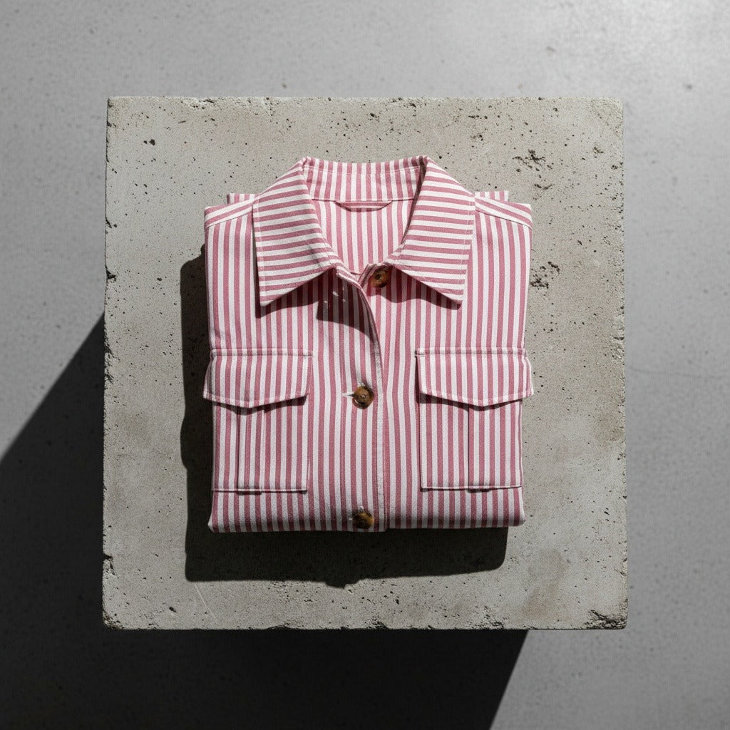 Men's Striped Safari Jacket in rose stripe, view 7