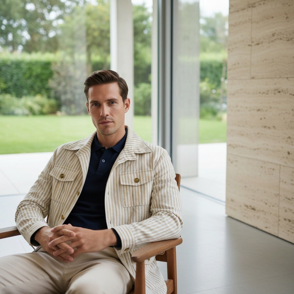 Men's Striped Safari Jacket in khaki stripe, view 3