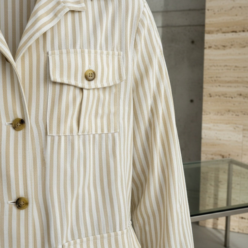 Men's Striped Safari Jacket in khaki stripe, view 4