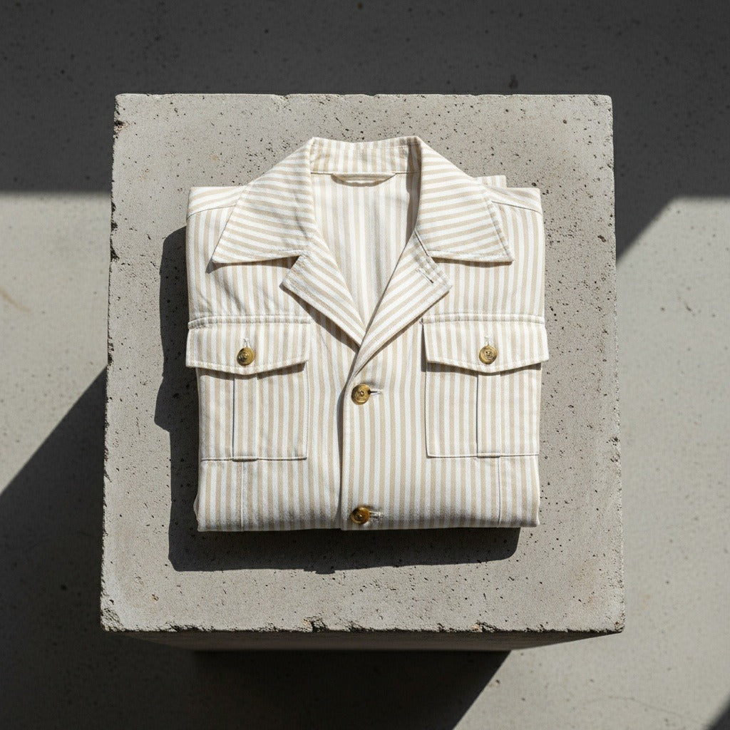 Men's Striped Safari Jacket in khaki stripe, view 7
