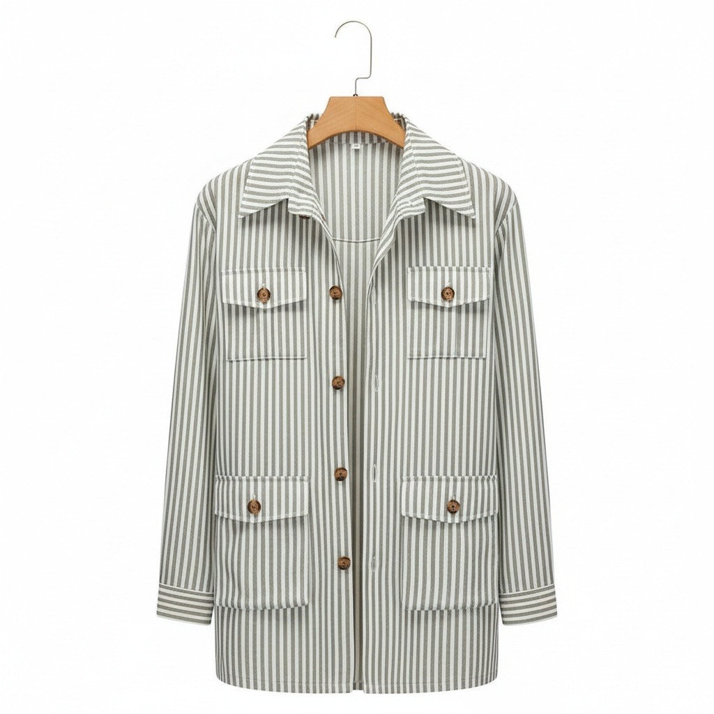 Men's Striped Safari Jacket in sage stripe – Four Pocket Summer Jacket
