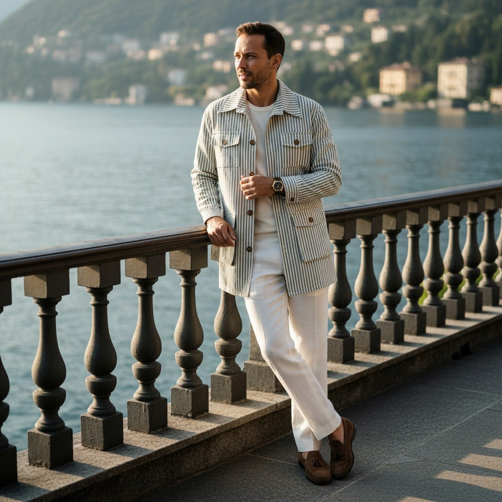 Men's Striped Safari Jacket in sage stripe, view 2