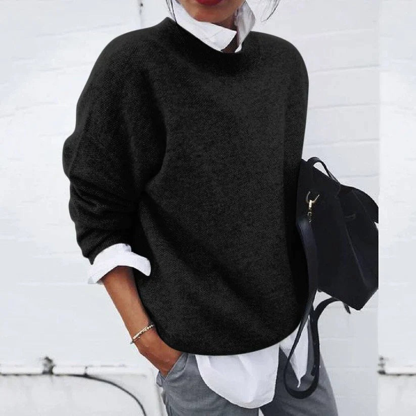 Women's black oversized crew neck knit jumper