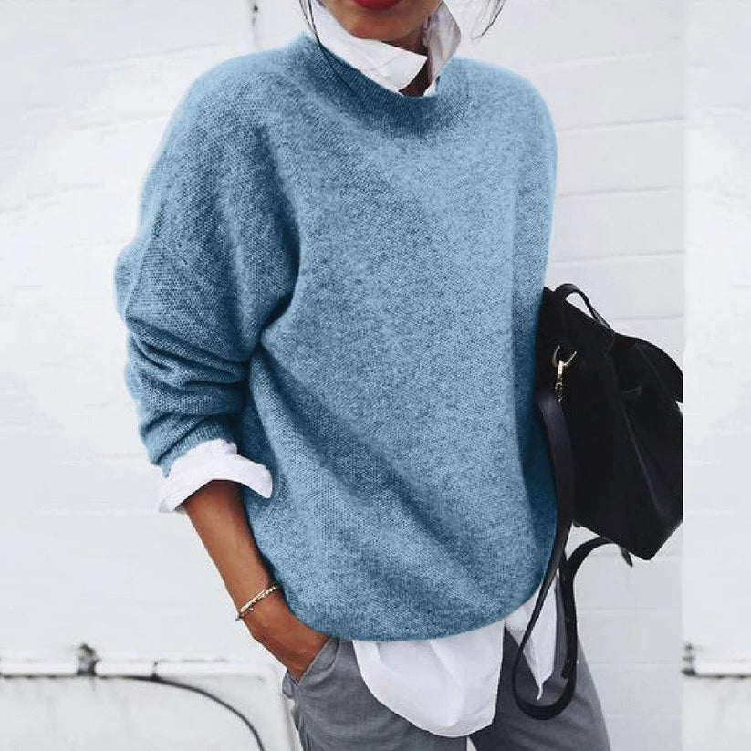 Women's blue oversized crew neck knit jumper