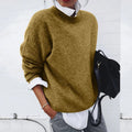 Women's ochre oversized crew neck knit jumper with dropped shoulders
