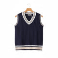 Men's Cricket Jumper in navy blue – Sleeveless Cable Knit V Neck Vest