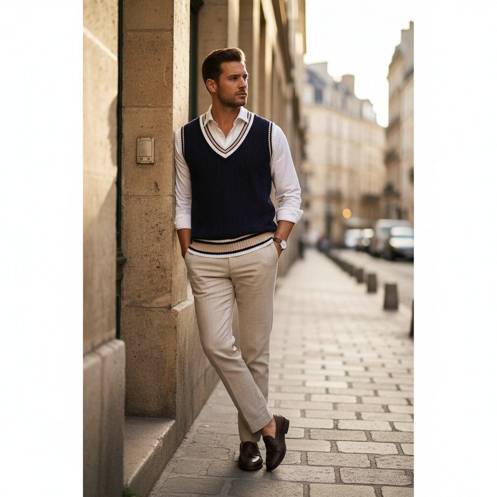 Men's Cricket Jumper in navy blue, view 2