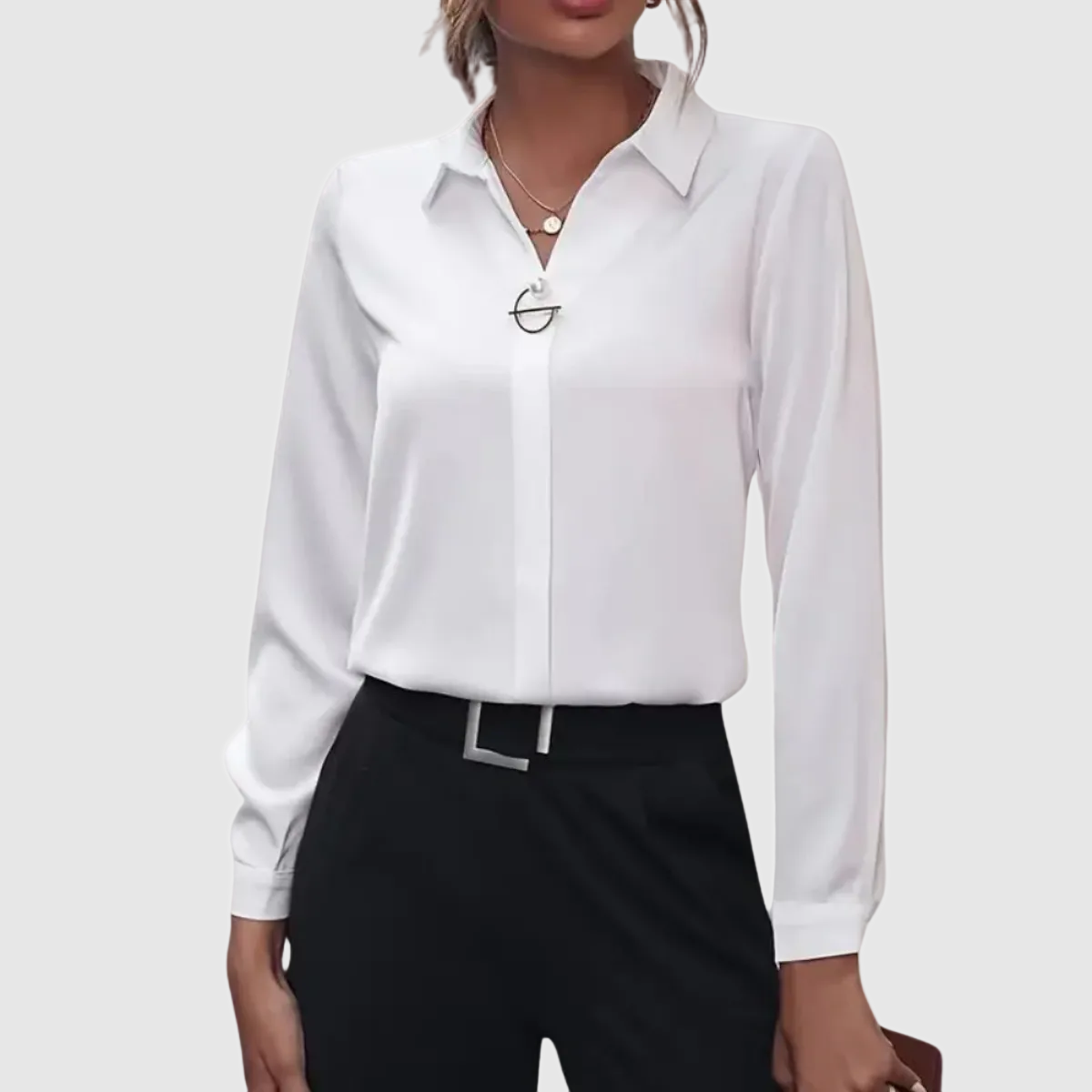Women's Collared Blouse – Long Sleeve Classic Shirt Blouse