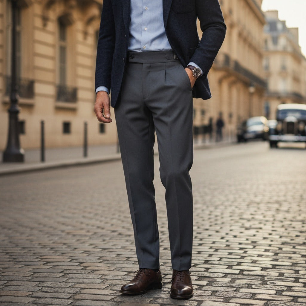 Men's Pleated Trousers in dark grey, view 2