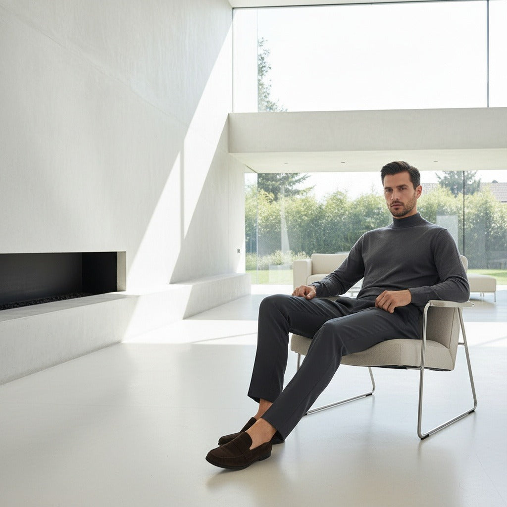 Men's Pleated Trousers in dark grey, view 3