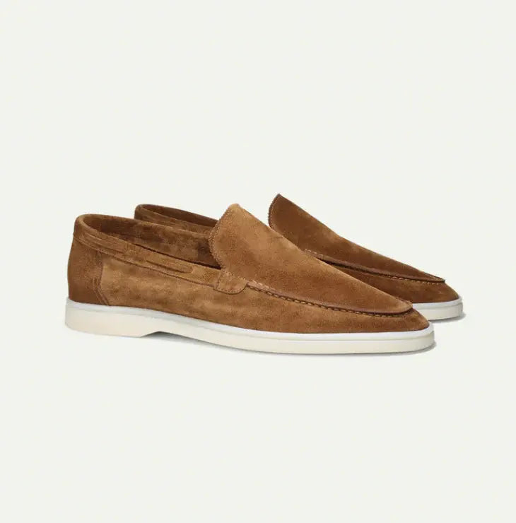 Men's Suede Loafers – Dusty Blue Slip On Shoes with White Sole