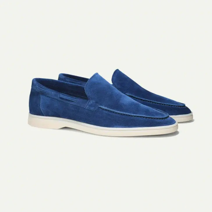 Men's Suede Loafers – Dusty Blue Slip On Shoes with White Sole