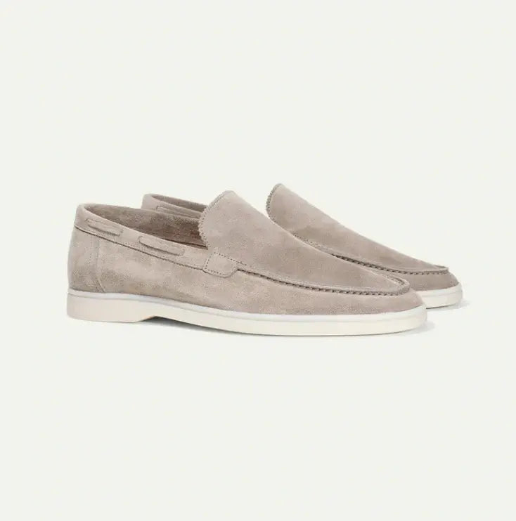 Men's Suede Loafers – Dusty Blue Slip On Shoes with White Sole