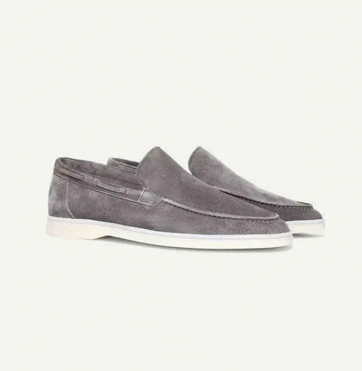 Men's Suede Loafers – Dusty Blue Slip On Shoes with White Sole