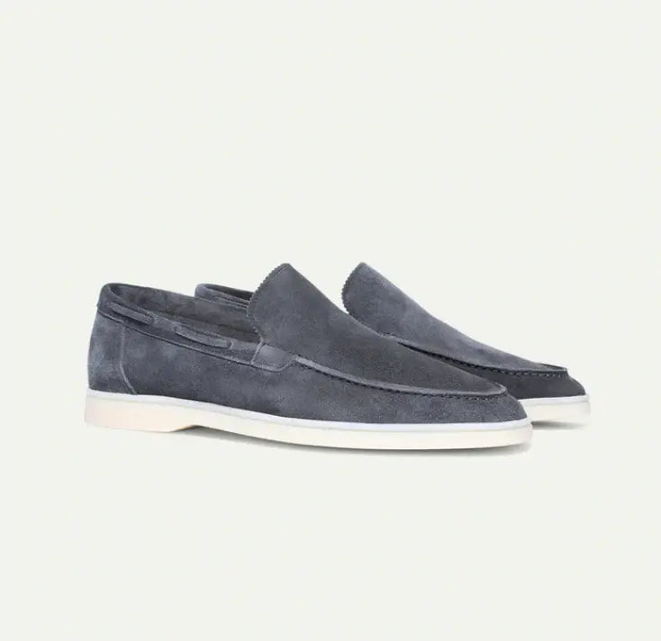 Men's Suede Loafers – Dusty Blue Slip On Shoes with White Sole