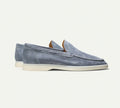 Men's Suede Loafers – Dusty Blue Slip On Shoes with White Sole