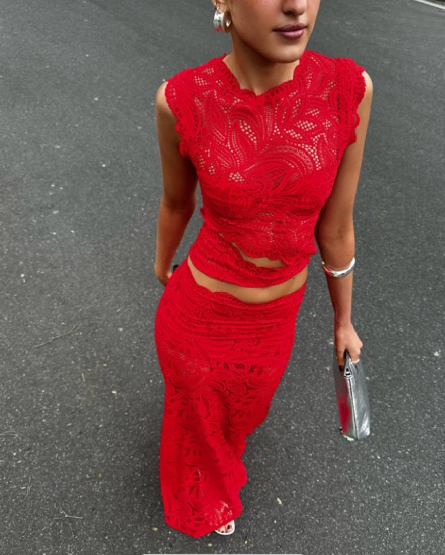 Women's Co-ord Set in red, view 3