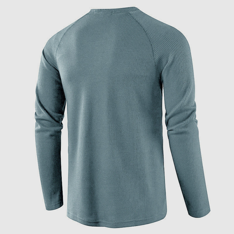 Men's Waffle Knit Henley – Long Sleeve Button Neck Top