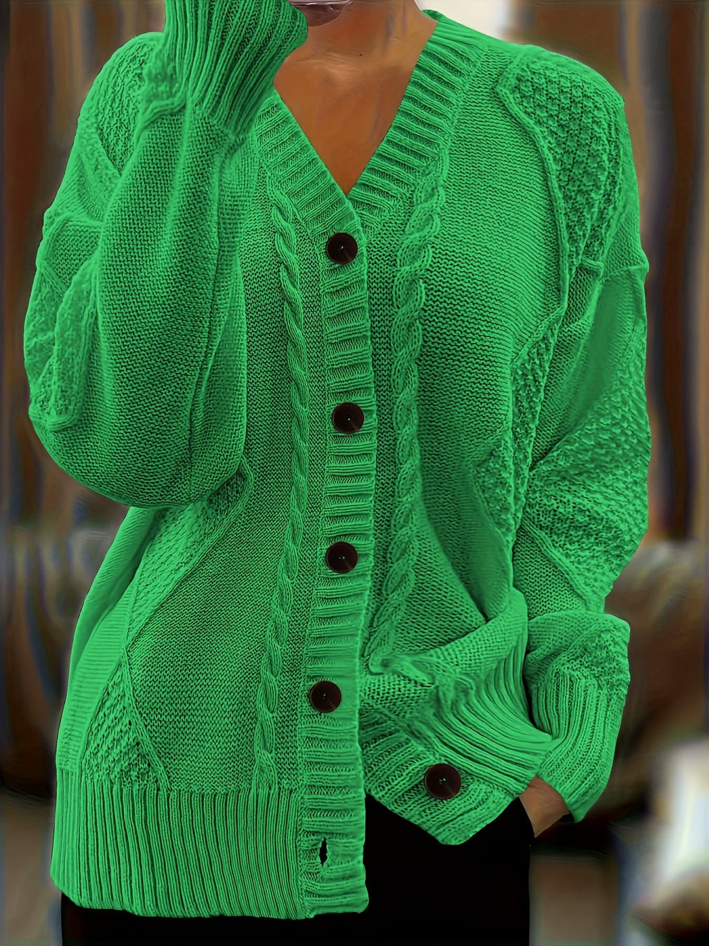 Wisteria | Women's Textured Cable Knit Button-Front Cardigan