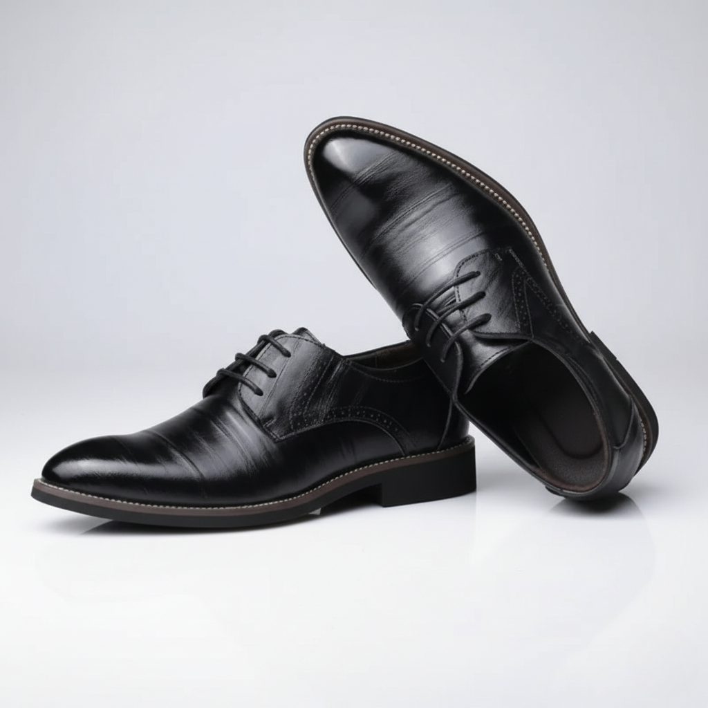 Men's Cap Toe Derby – Brogue Trim Leather Look Dress Shoes