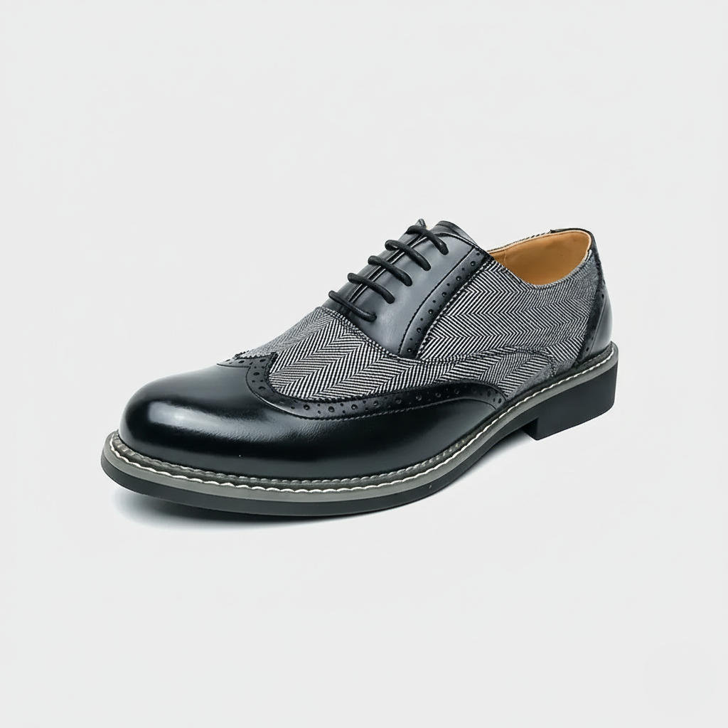 Men's Tweed Panel Brogues in Black