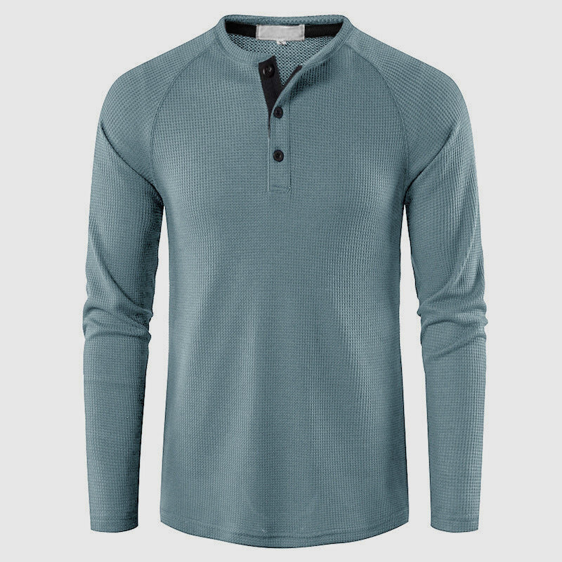 Men's Waffle Knit Henley – Long Sleeve Button Neck Top