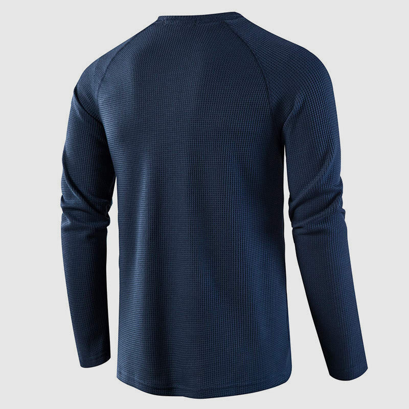 Men's army green waffle knit long sleeve henley