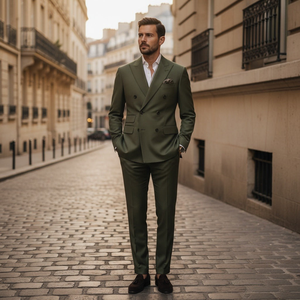Men's Double Breasted Suit in army green, view 2