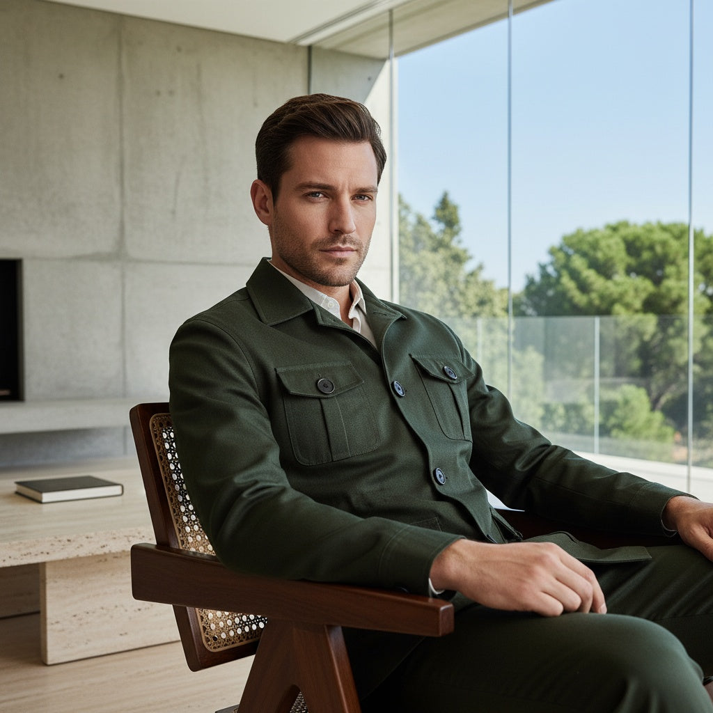 Men's Safari Jacket in green, view 3