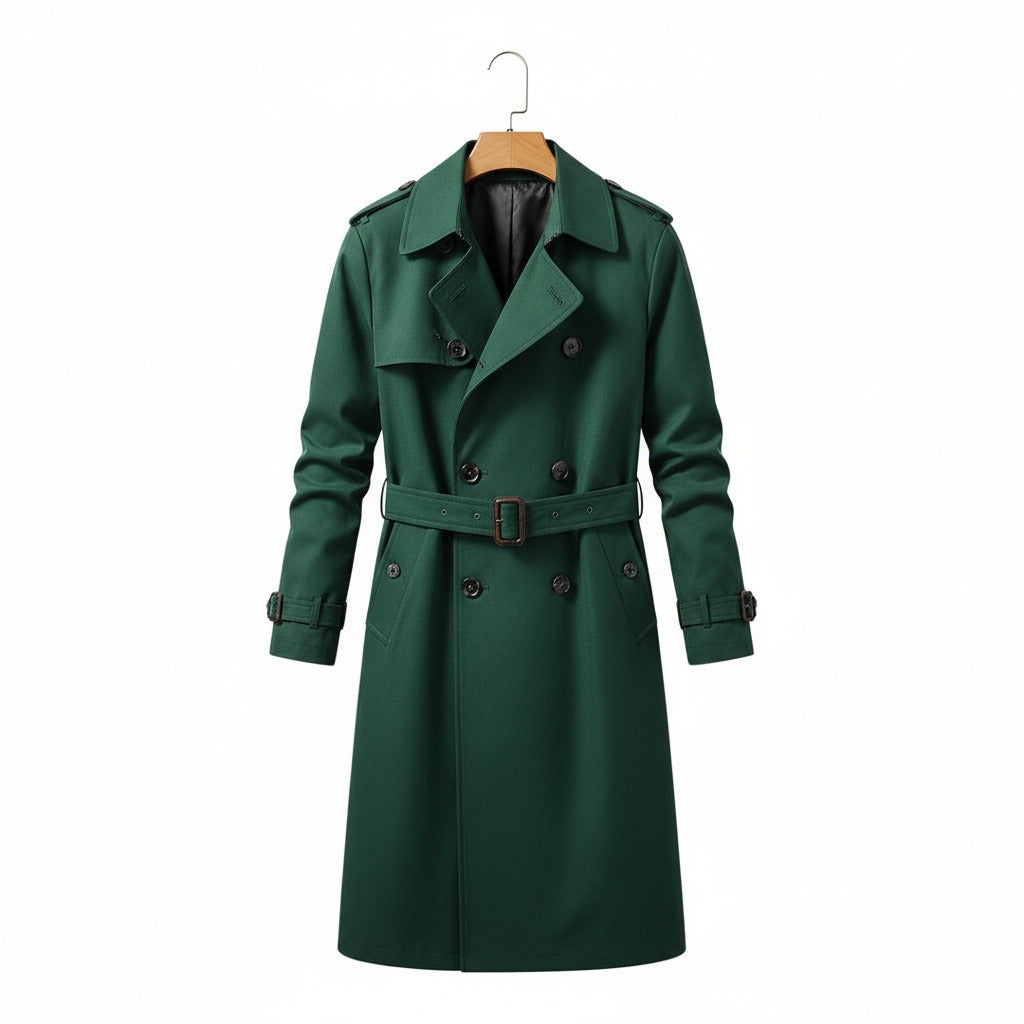 Men's Trench Coat in green – Double Breasted Belted Coat