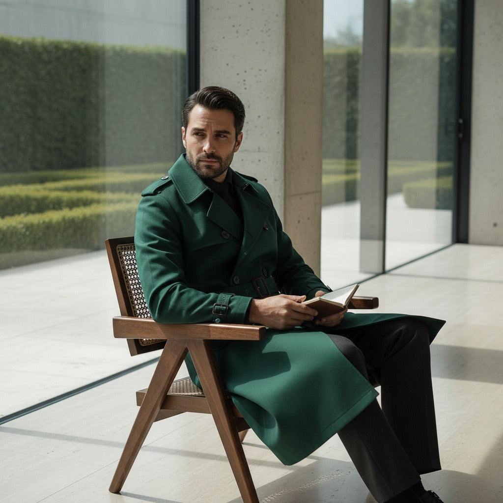 Men's Trench Coat in green, view 3