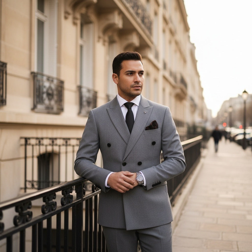 Men's Double Breasted Suit in grey, view 2