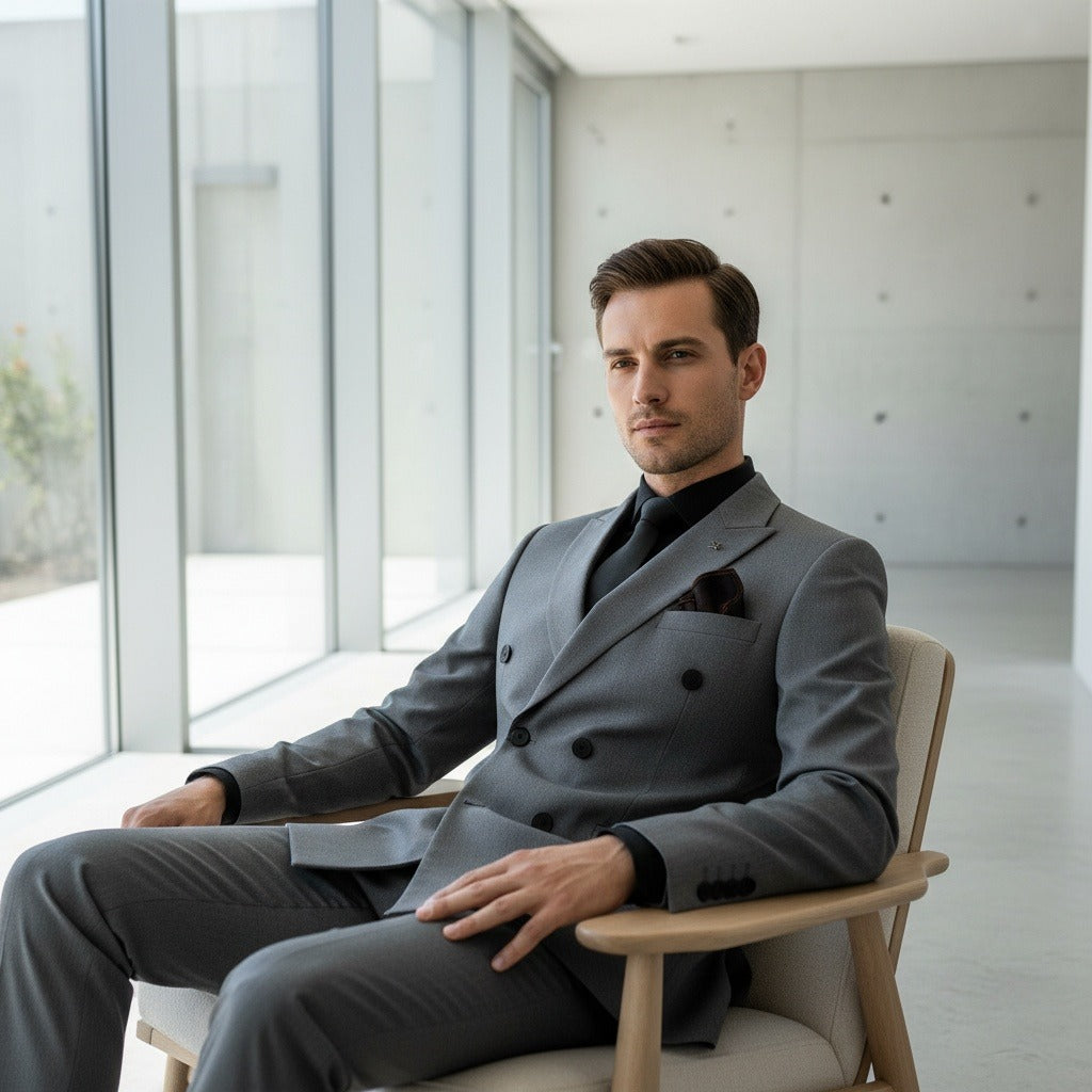 Men's Double Breasted Suit in grey, view 3
