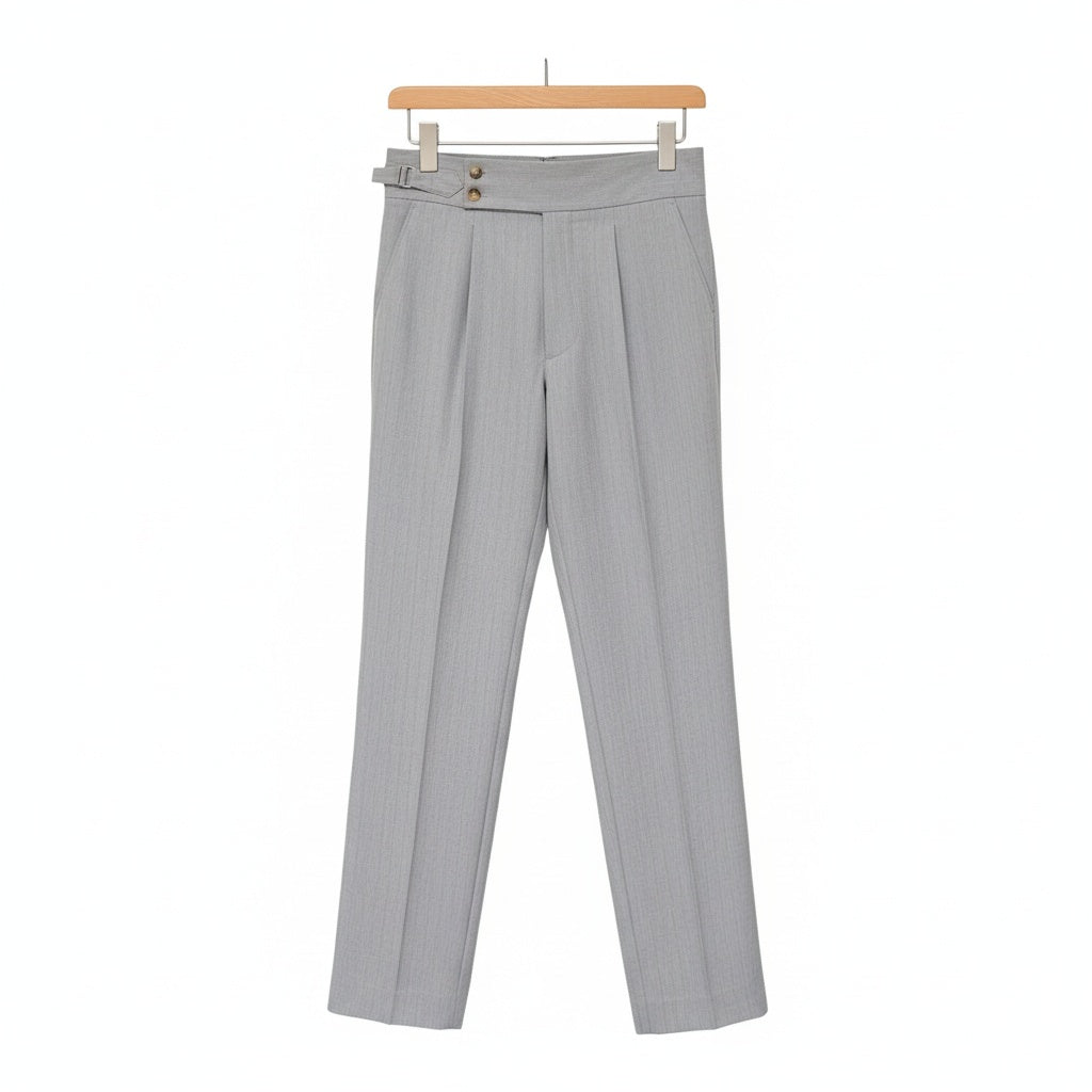 Men's Pleated Trousers in grey – Fine Stripe High Waist Trousers