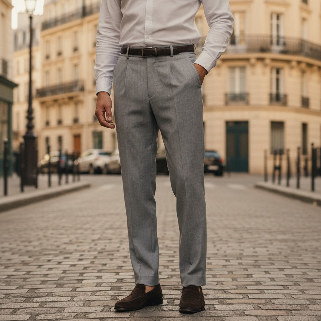 Men's Pleated Trousers in grey, view 2