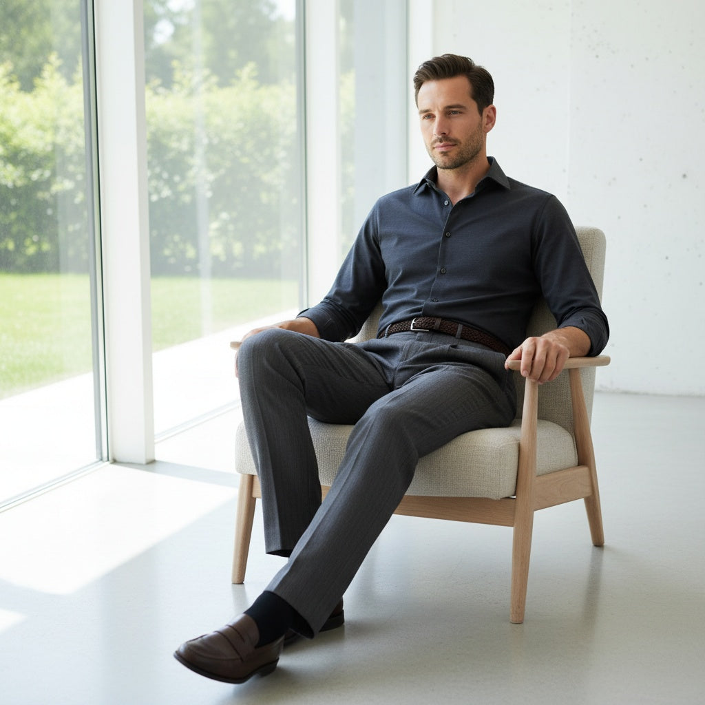 Men's Pleated Trousers in grey, view 3