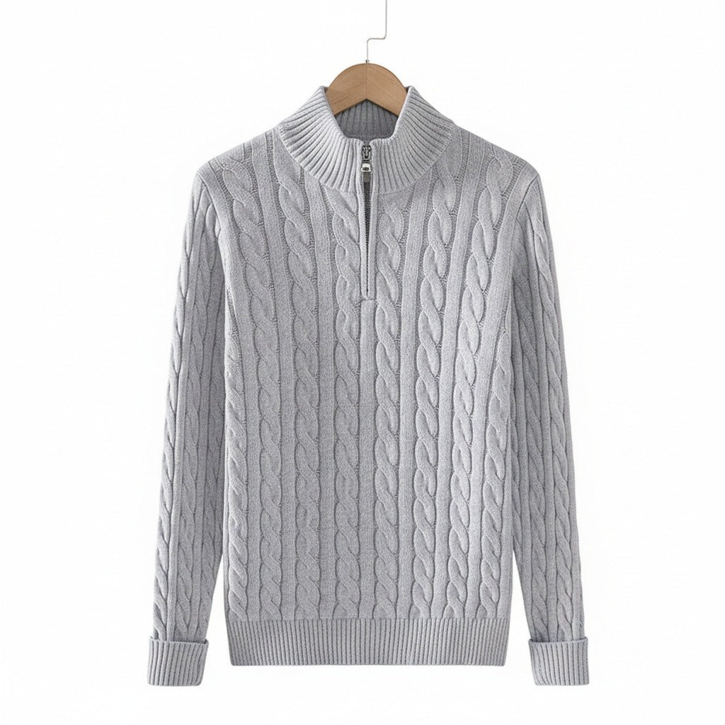 Men's Quarter Zip Jumper in grey – Cable Knit Funnel Neck Jumper