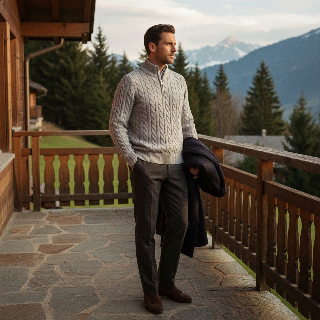 Men's Quarter Zip Jumper in grey, view 2