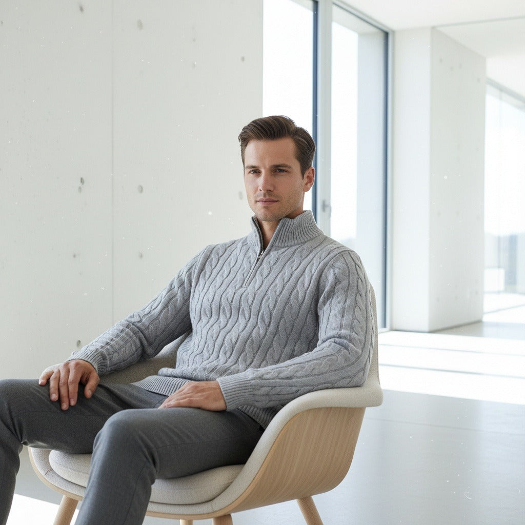 Men's Quarter Zip Jumper in grey, view 3